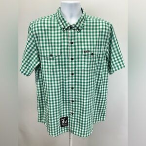 LRG Men's Green and white check short sleeve Button-Down Shirt size L